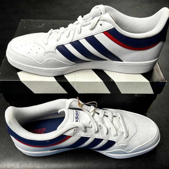 Adidas Hoops 4.0 Low Top Basketball Shoes White Navy‎ Red Mens Size 10.5 JQ9986 - Picture 2 of 7